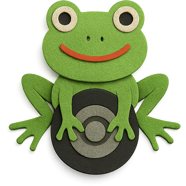 paper craft style frog head on a tire with legs emerging emoji