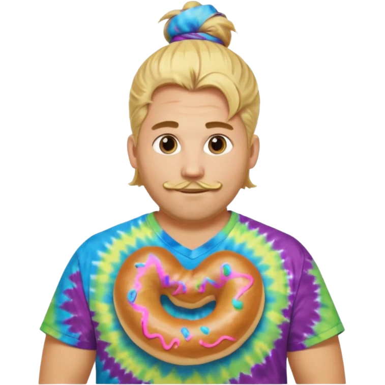 Large man w Blond manbun making plain bagels with tie die shirt emoji