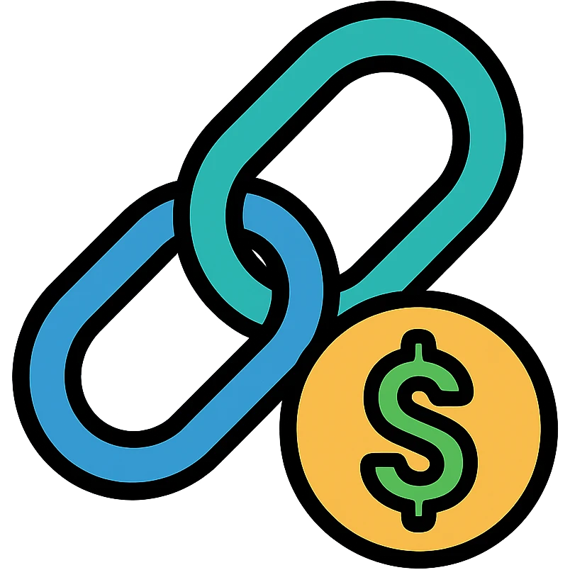 money link icon, modern and simple, with green and gold accents, color outline style emoji
