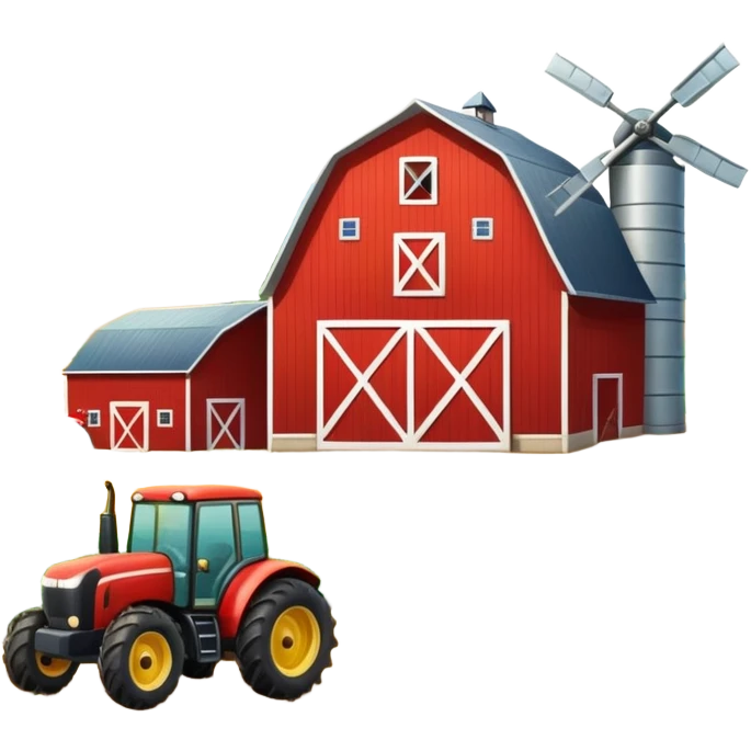 farm with barn, tractor, and crops emoji