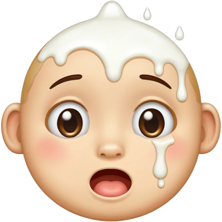 embarrassed face with milk dripping, cartoon style, playful, suitable for emoji use, no explicit content emoji