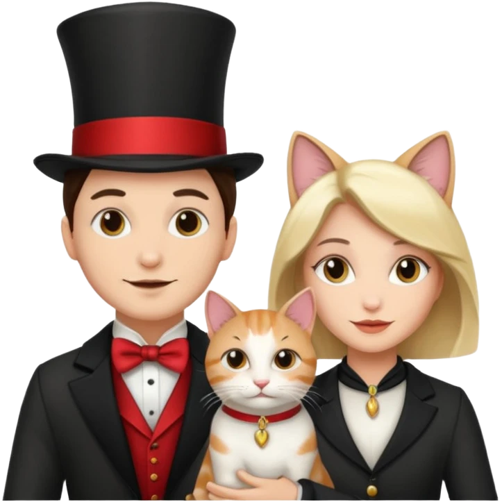 magician couple and their pet cat emoji