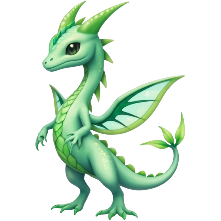 Sparkly White And Green Natural Flowery Colorful Grovyle-Salandit-Celebi-Fakémon-hybrid-creature (full body)  emoji
