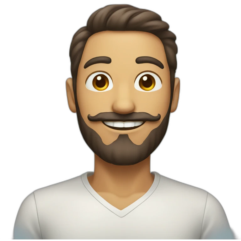 Happy man with beard and dali mustache tan skin emoji