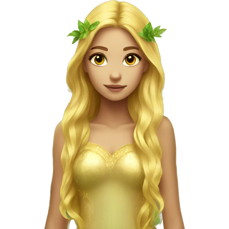 Beautiful, fairy, gold, yellow, green, long hair, big wings emoji
