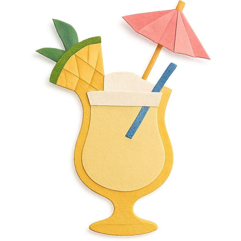 pina colada cocktail with a paper umbrella and pineapple garnish in paper-craft style emoji