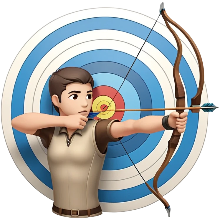 An archer drawing a bow and aiming an arrow at a target, with perfect focus and precision. The target is visible in the background, featuring concentric rings. The scene captures the concentration and skill involved in archery, emphasizing the elegance and accuracy of the sport. emoji