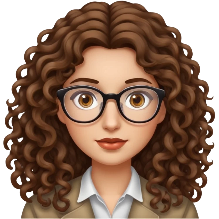heavy, woman, long curly highlighted brown hair, very fair skin, feminine, hazel eyes, glasses emoji