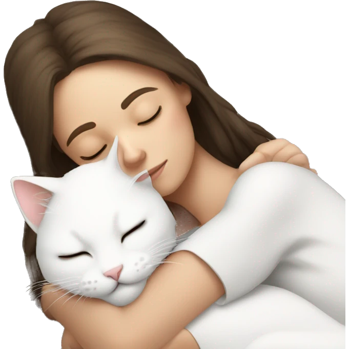 White kitty sleeping on brunette white girl's lap emoji