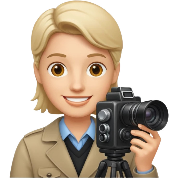 a white journalist with a camera emoji