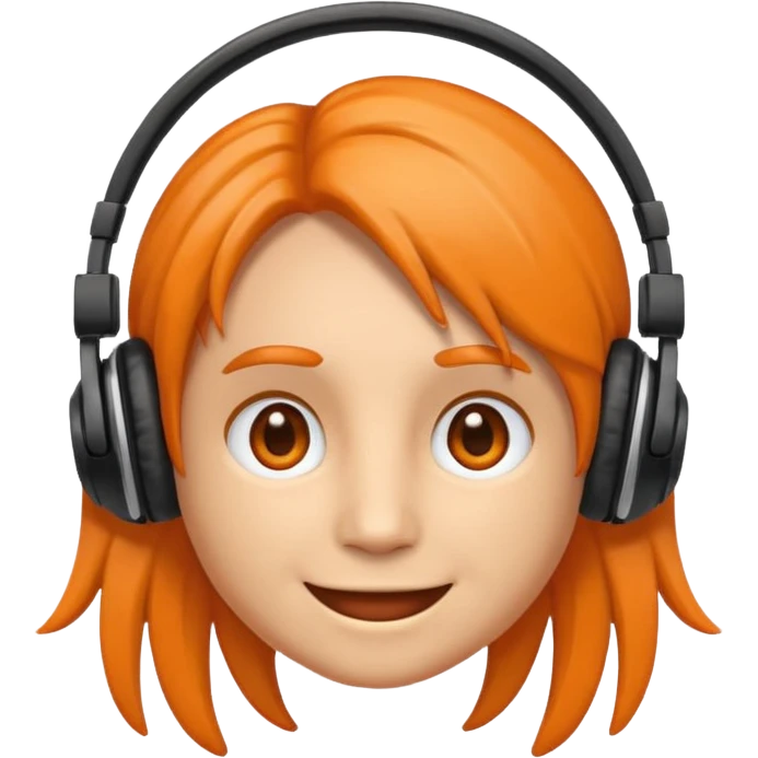 Orange happy face emoji with a couple of hair,headphones,and antennas. emoji