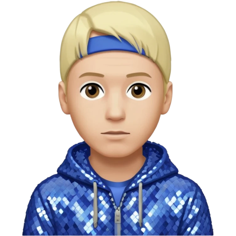Eminem with blonde hair, periwinkle sequin outfit  emoji