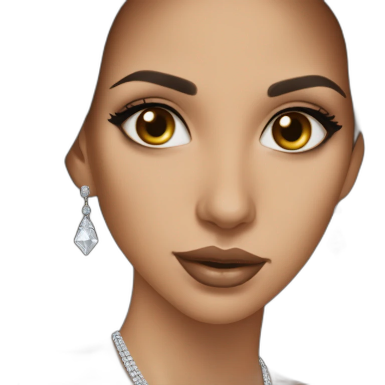 beautiful brunette arabian girl with smooth skin long hair beige lipstick wearing low neck dress with a diamond necklace emoji