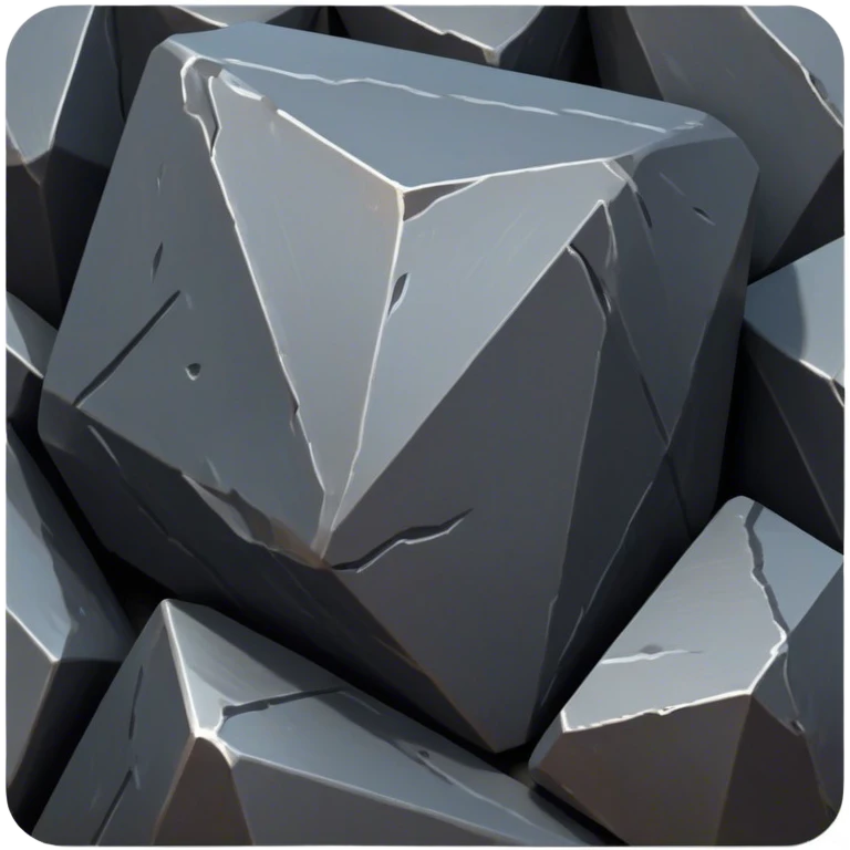 Cinematic Realistic Iron Ore, Strong and solid, with a dark, heavy surface marked by sharp angles and a faint metallic sheen. The deep gray color radiates durability and strength, while soft reflections show off the rugged texture. Soft glowing outline, capturing the essence of resilience and rugged strength in raw iron ore. emoji
