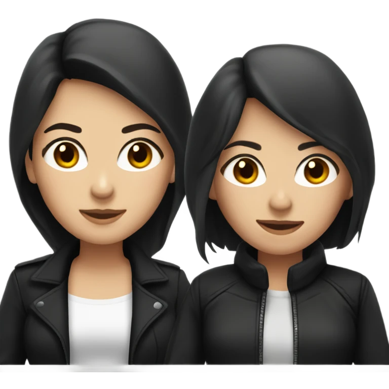 two caucassian woman with black jackets. One has black hair the other one has brown hair and is slightly shorter then the woman with black hair emoji
