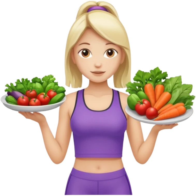 girl in sport clothes which give us the plate with vegetables emoji