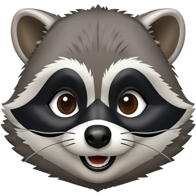 Cinematic-Comical-Raccoon-Portrait-Emoji – Head tilted dramatically with an exaggeratedly amused expression, featuring a fluffy grey coat with a signature black "bandit" mask, wide, mischievous brown eyes filled with playful disbelief. emoji