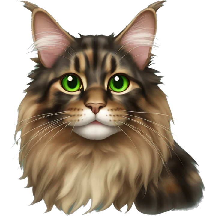 Tortoiseshell Maine Coon cat green eyes emoji
