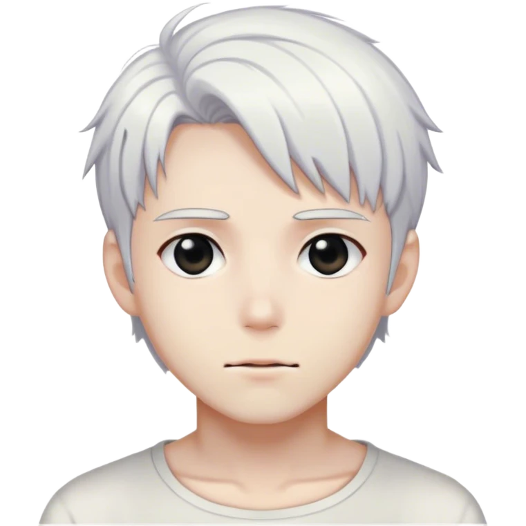 young anime boy with white hair and black eyes and stubble emoji