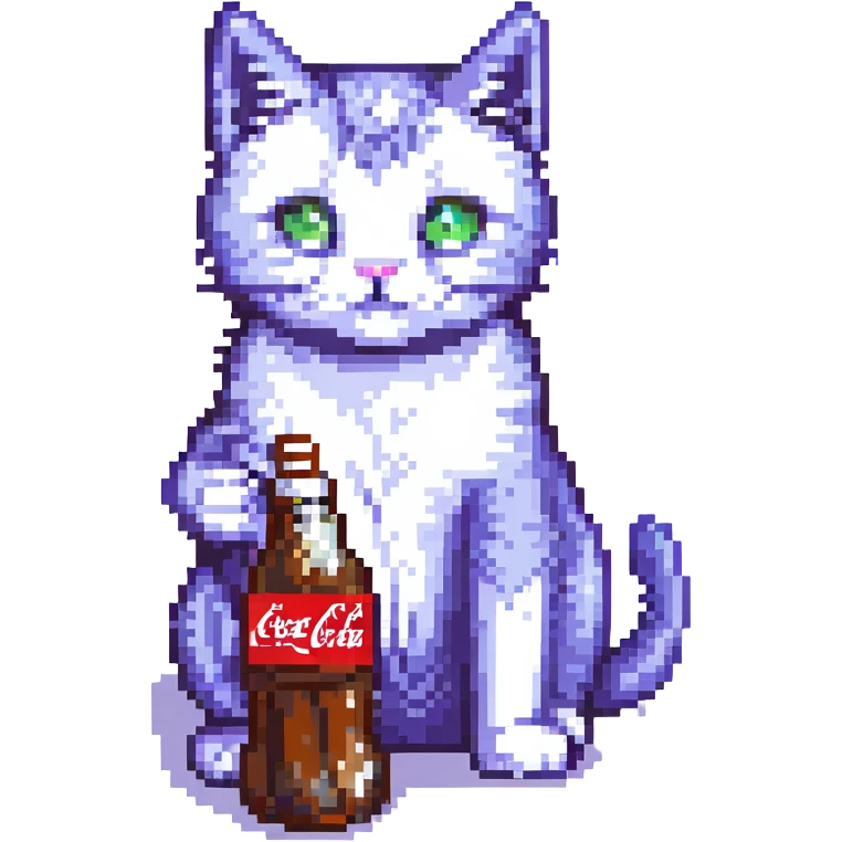 a pixel art cat drinking Coca-Cola emoji