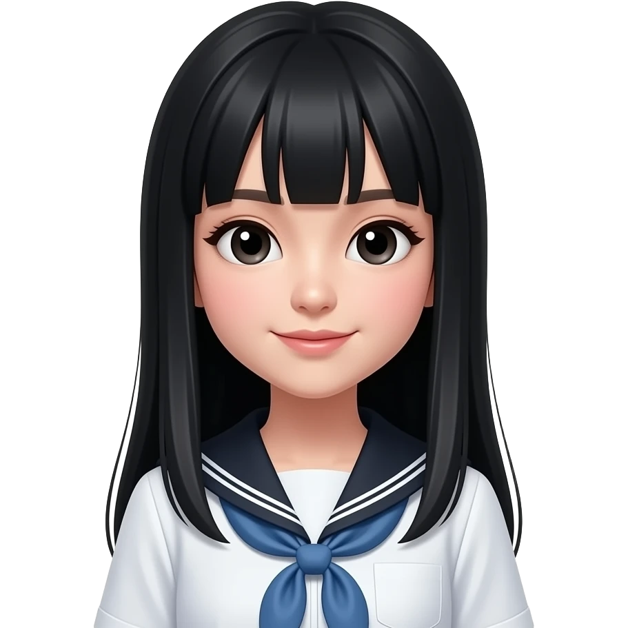 trendy schoolgirl with Asian skin, straight black long hair, and speach bubble emoji