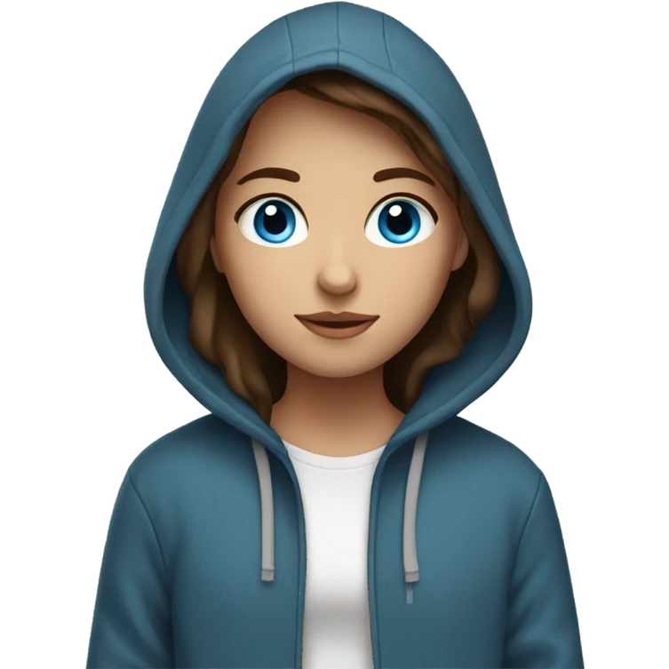 brown haired girl in hoodie with blue eyes  emoji