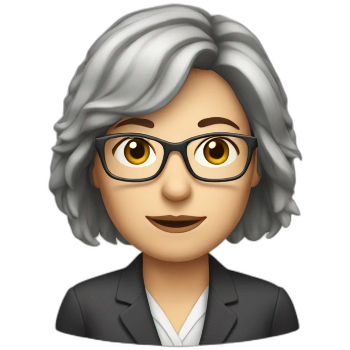 middle-aged accounting woman with brown midhair, a frindge and glasses emoji