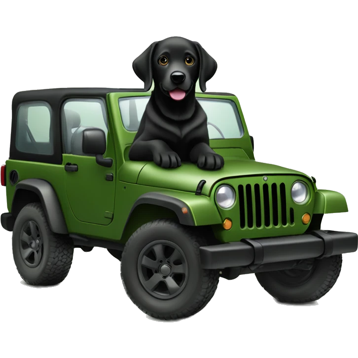 Black Labrador in the back hunter green Jeep emoji