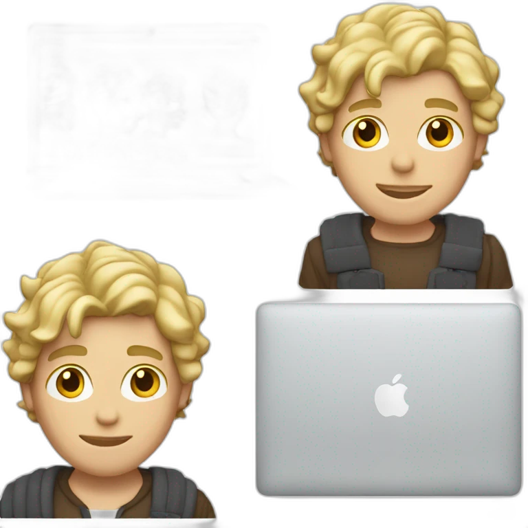 blonde male with macbook, slightly curly hair and light facial hair and undercut haircut emoji