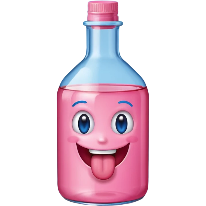 Smiling bottle of oil pink with silly face tongue out blue top emoji