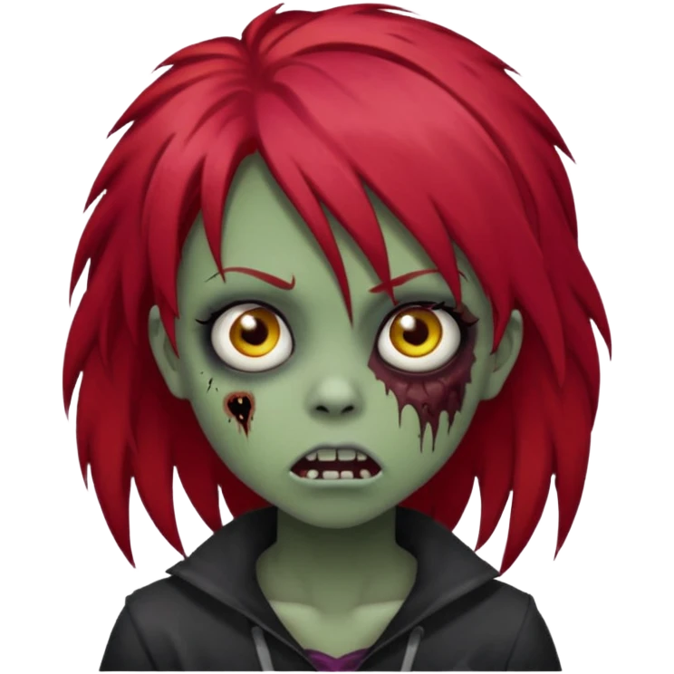 Girl, zombie, red hair, long, emo, shaggy, dark, spooky, creepy expression emoji