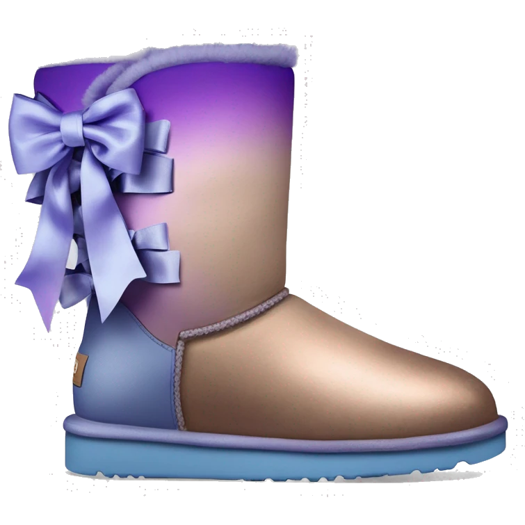 Realistic pair of blue ,purple,and taupe  ombre grunge Ugg fur boots with rose gold silk ribbon bows. emoji