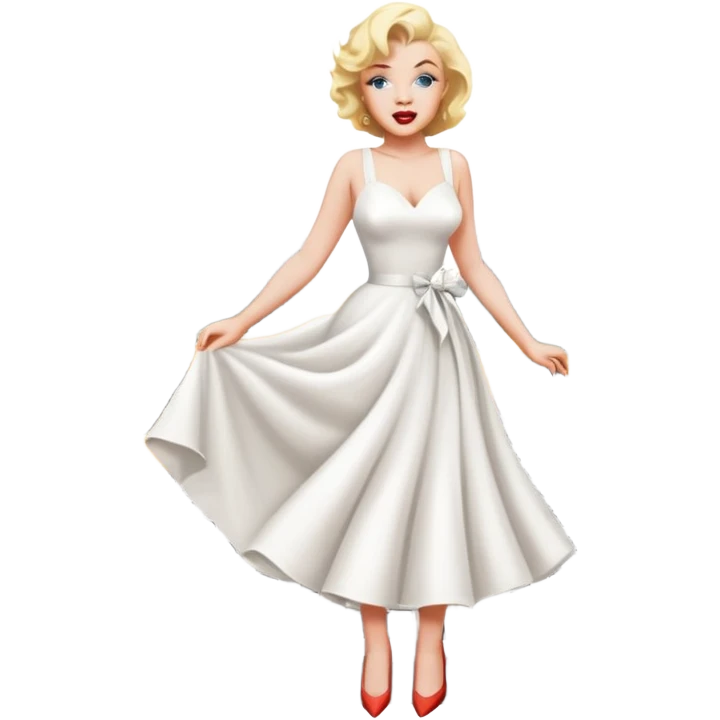 Marilyn Monroe in a white dress standing over a subway great holding her dress down as the wind blows ￼ emoji