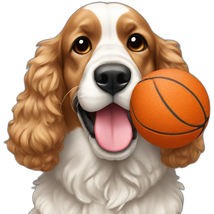 Cocker segurando bola de tênis na boca emoji