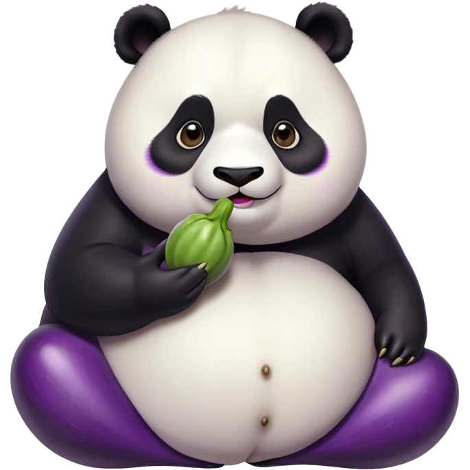Make me a really fat panda eating an eggplant emoji