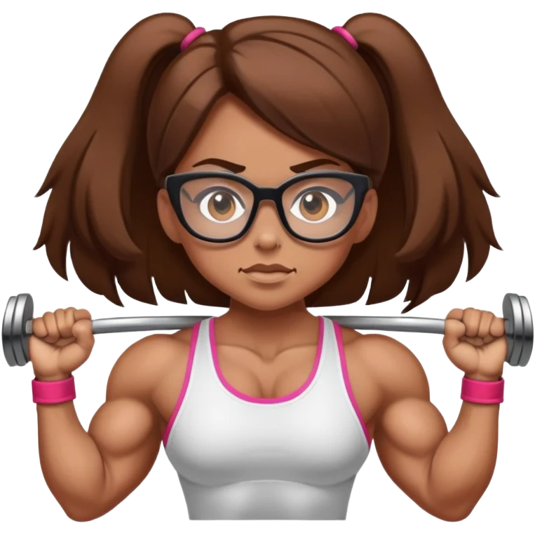 girl with brown hair and glasses powerlifting on steroids emoji