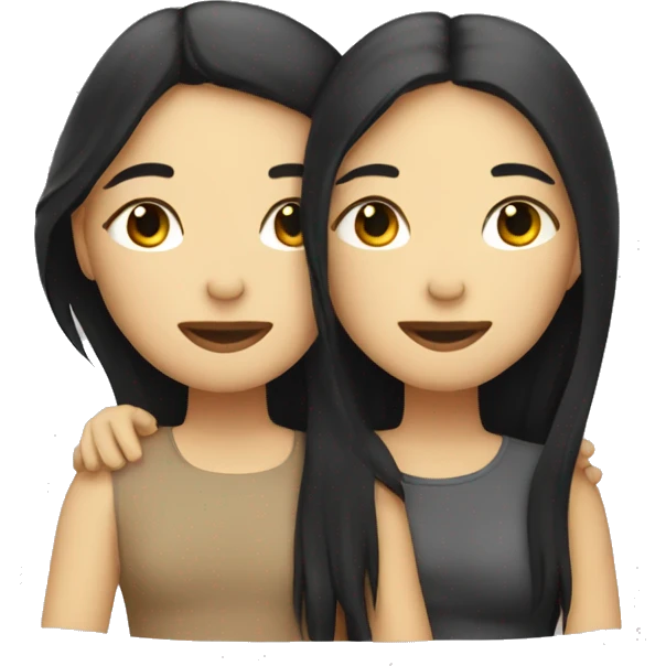 A lesbian couple with white skin and long black hair hugging intimately with their eyes closed emoji