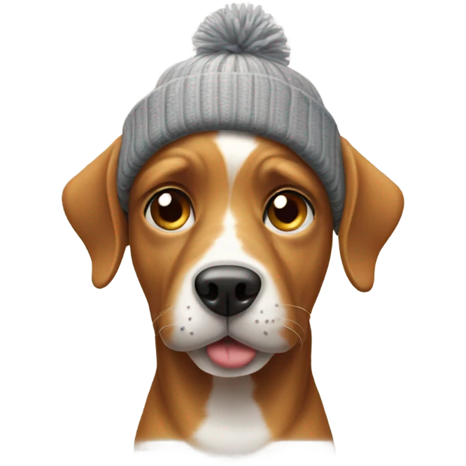 Dog with eye spot and grill wearing a beanie emoji