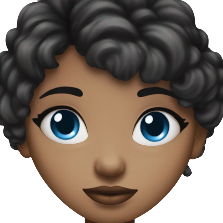 Black hair female with blue eyes nose ring on the left side of face bangs big lips with long eyelashes emoji