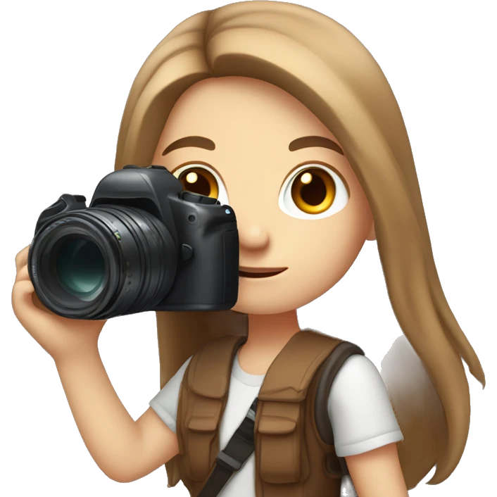 cute white girl with long brown hair and camera in her hands emoji