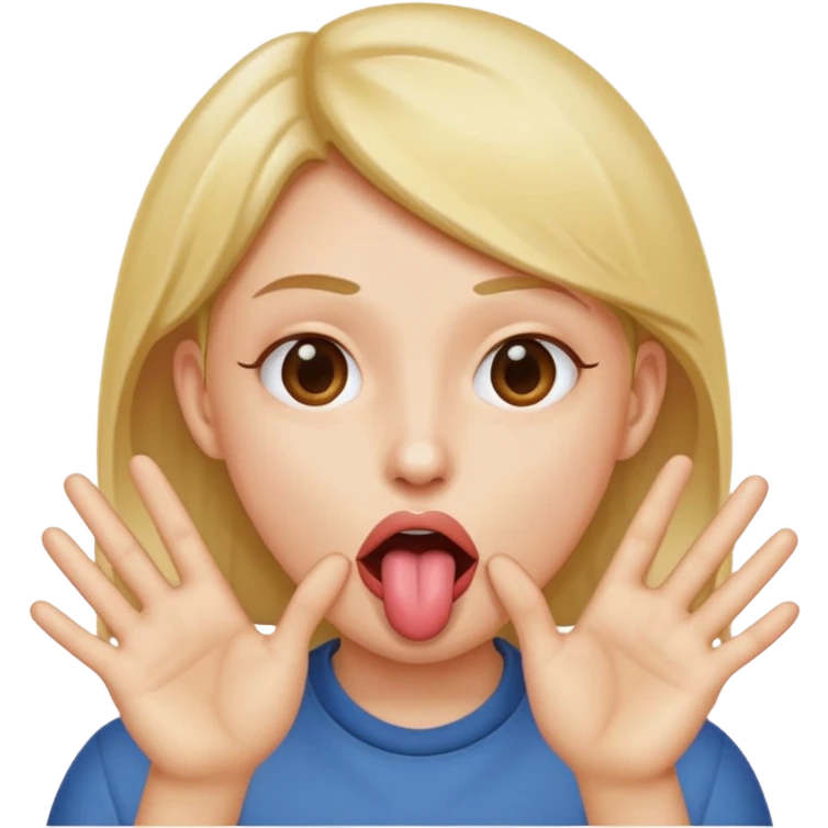 Tongue out face with hands out to the side fingers facing towards mouth emoji