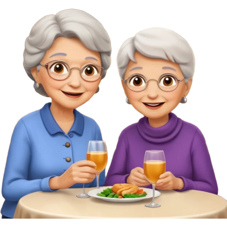 conversación dentro de un restaurant  dos personas y una de las persoans sea una abuela emoji