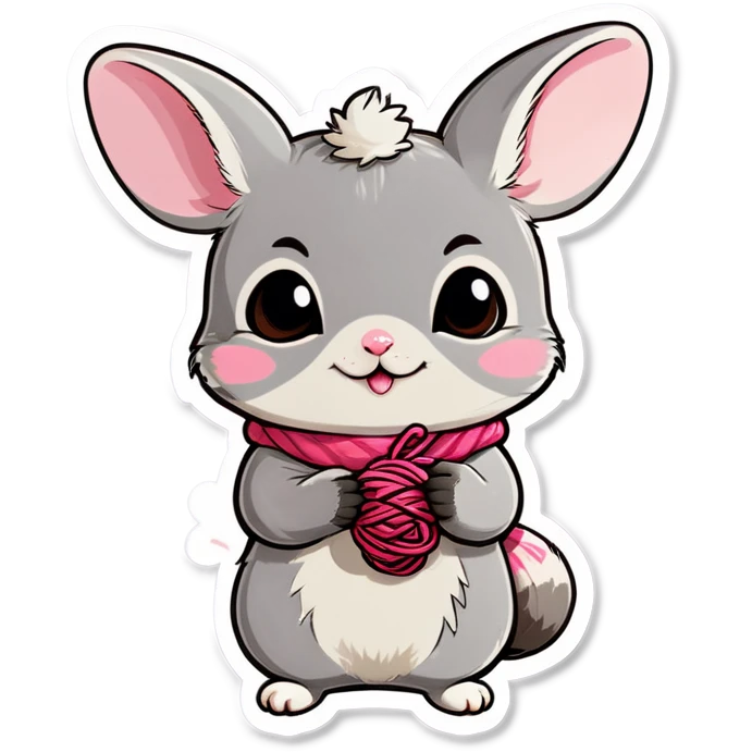 Cute girl chinchilla knitting emoji
