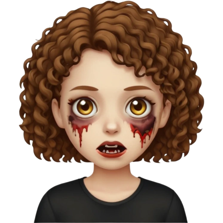 Zombie girl emoji com cabelo curto cacheado castanho com uma blusa preta emoji