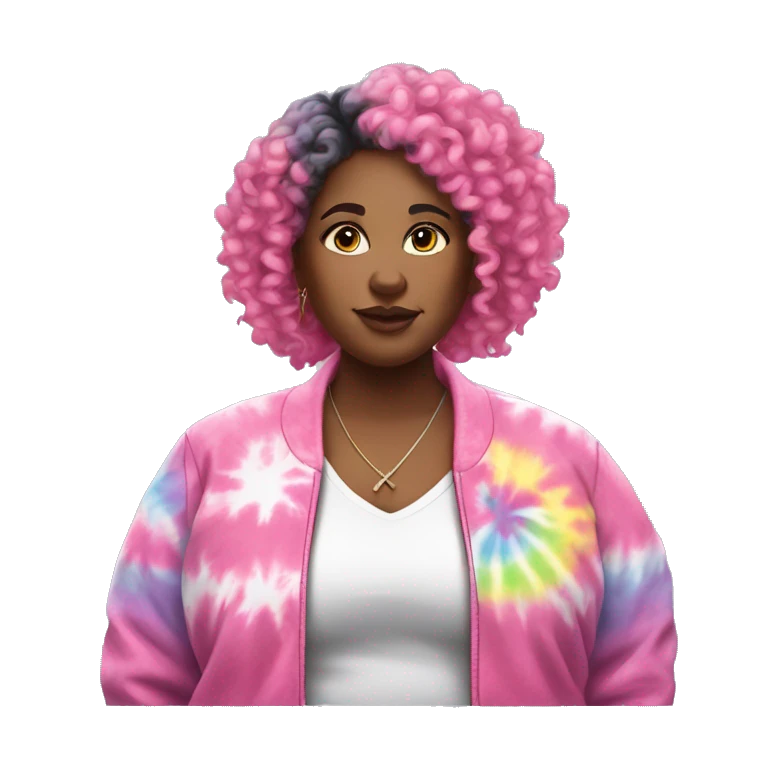 Pretty Plus size black woman with pink curly hair and a tie dye jacket  emoji