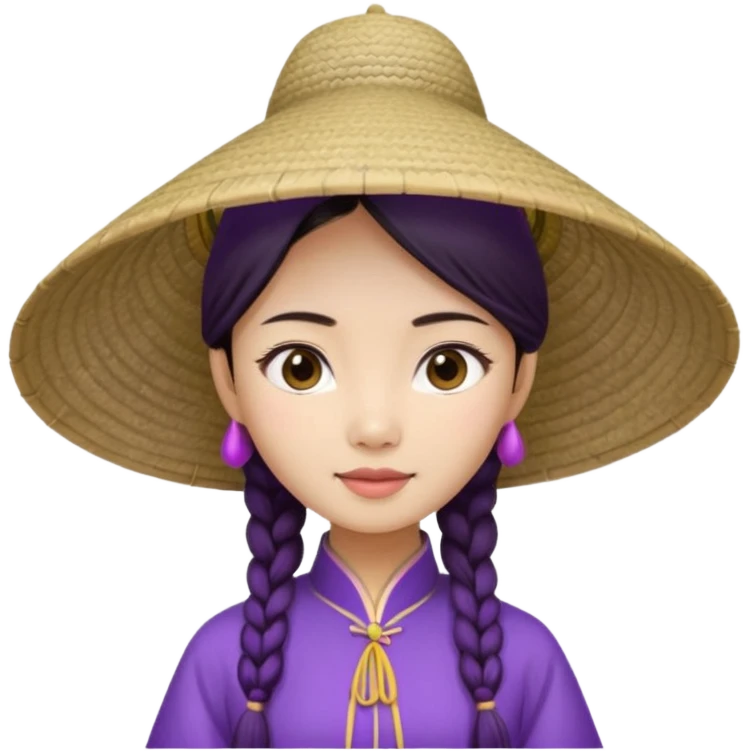 ancient vietnamese girl with conical hat, purple emoji