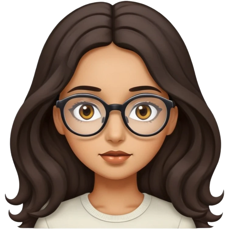 Girl shrugging with olive skin, brown eyes with long eyelashes and dark wavy long hair and large eyeglasses on top of head emoji