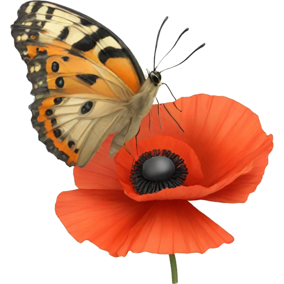Butterfly with poppy emoji