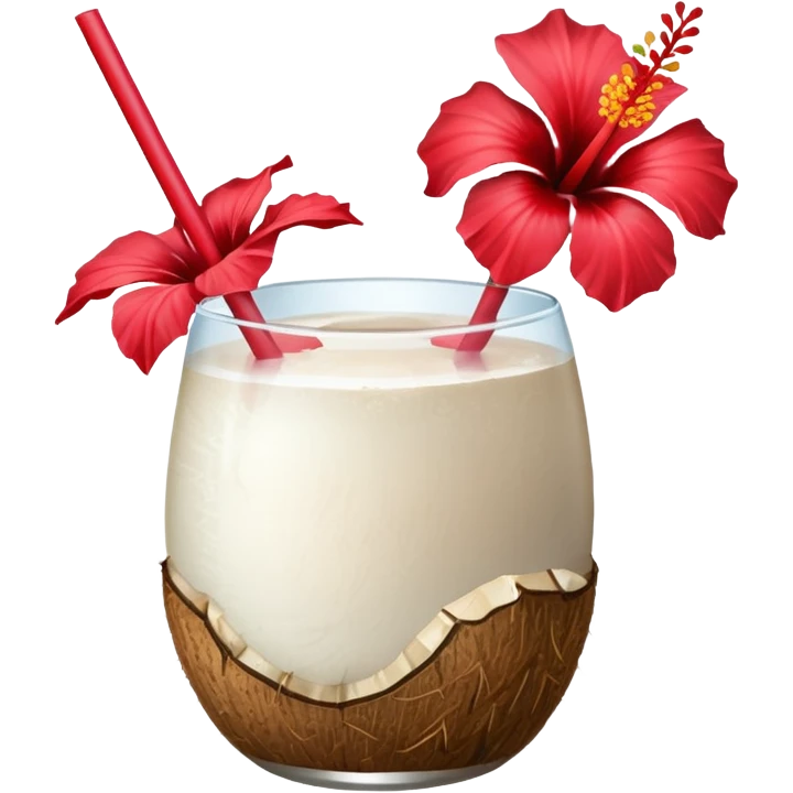 coconut drink with red flowers and summer vibe emoji