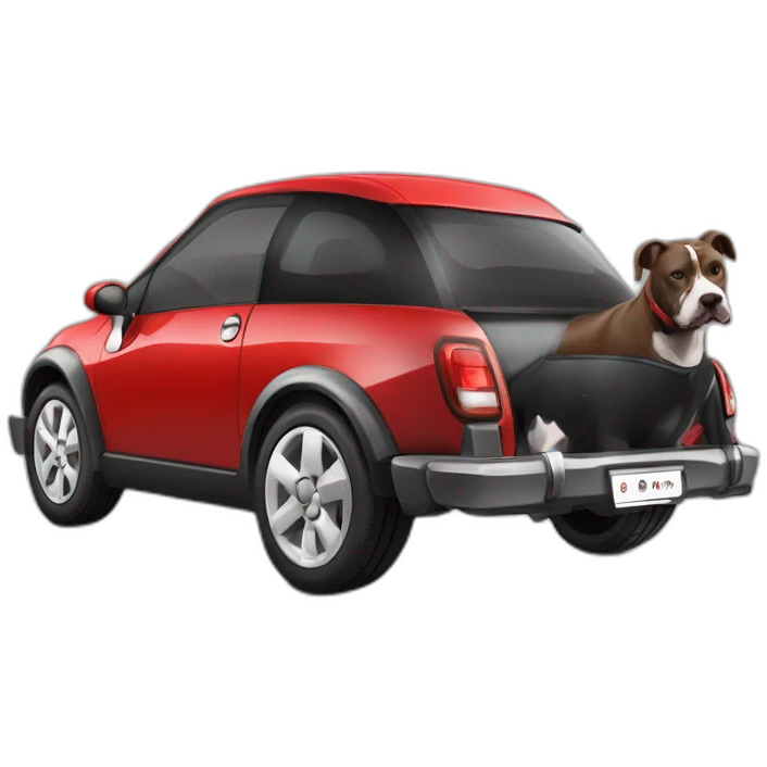 perra   pitbull y american Stanford negra con manchas blancas conduciendo un citroen c3 rojo emoji